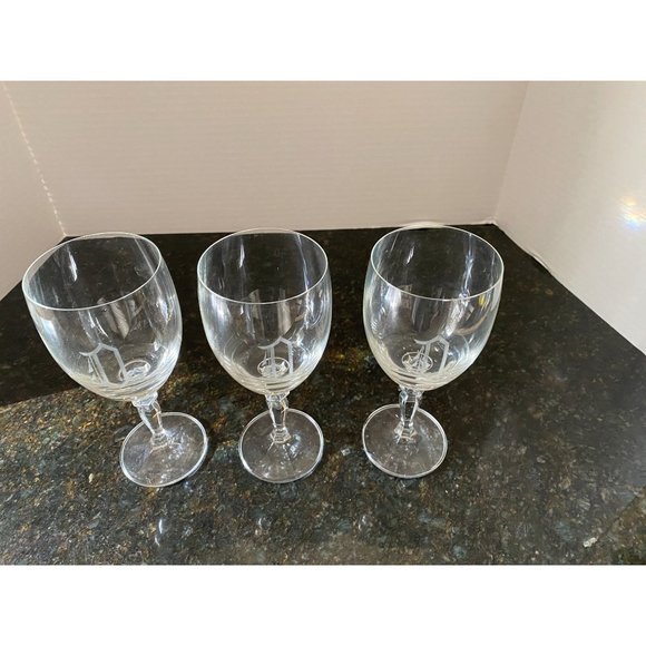 Etched Monogrammed Cursive "D" Crystal Wine Glasses (Qty. 3) - Picture 5 of 6